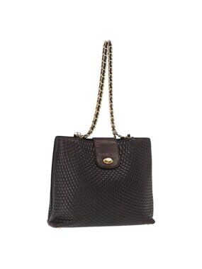 Authentic BALLY Chain Shoulder Bag Leather Brown Gold